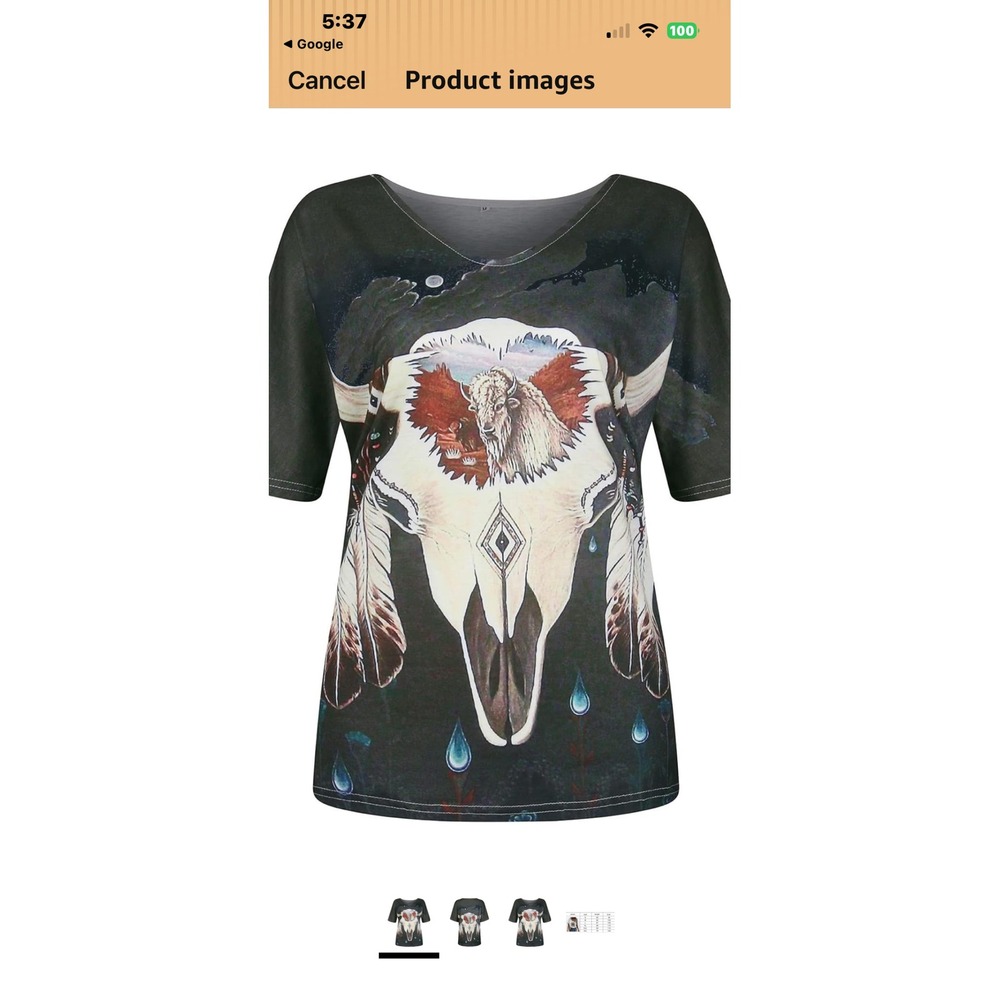 Women's Graphic T-Shirt‎ Skull Feathers Boho V-Neck Short Sleeve Top
